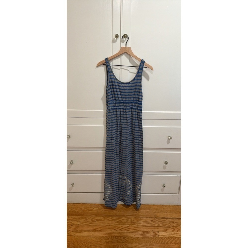 Prana Striped Maxi Dress‎ Blue Gray Sleeveless Casual Beach Vacation XS